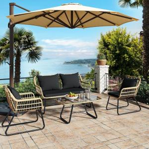 imageYITAHOME Patio Loveseat Wicker Outdoor Furniture All Weather Rattan Conversation Loveseat for Backyard Balcony and Deck with Soft Cushions Light BrownBeigeLight Brownblack