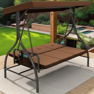 imageYITAHOME Porch Swing Bed 3Seats Outdoor Patio Swing Heavy Duty Swing ChairOutdoor Swing