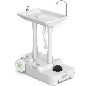 imageYITAHOME Portable Camping Sink with Rolling Wheels Hand Washing Station with 30 L Water Capacity Soap Dispenser Towel Holder Ideal for Outdoor Travel Boat Gather Wedding Worksite WhiteCamping Sink