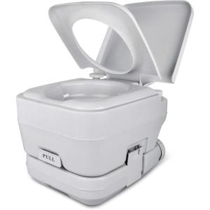 imageYITAHOME Portable Toilet Camping Toilet Travel RV Toilet53 Gallon Detachable Waste Tank Double Water Spouts Portable Toilet for Camping Hiking Hunting Boating GrayDouble Watwer OutletsHandle Pump Flush