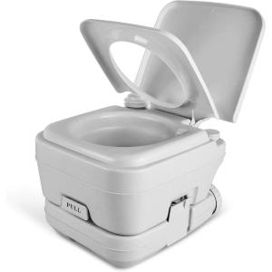 imageYITAHOME Portable Toilet Camping Toilet Travel RV Toilet53 Gallon Detachable Waste Tank Double Water Spouts Portable Toilet for Camping Hiking Hunting Boating GraySingle Watwer OutletPress Flush Pump