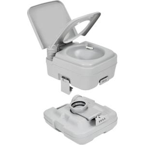 imageYITAHOME Portable Toilet Camping Toilet Travel RV Toilet53 Gallon Detachable Waste Tank Double Water Spouts Portable Toilet for Camping Hiking Hunting Boating GraySingle Watwer OutletPress Pump Flush