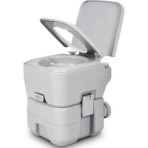 imageYITAHOME Portable Toilet Camping Toilet Travel RV Toilet53 Gallon Detachable Waste Tank Double Water Spouts Portable Toilet for Camping Hiking Hunting Boating GrayDouble Watwer OutletsHandle Flush Pump