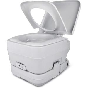 imageYITAHOME Portable Toilet Camping Toilet Travel RV Toilet53 Gallon Detachable Waste Tank Double Water Spouts Portable Toilet for Camping Hiking Hunting Boating GrayDouble Watwer OutletsPress Flush Pump