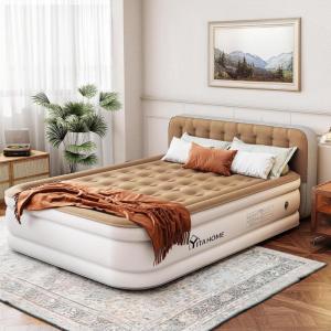 imageYITAHOME Queen Size Air Mattress with Pump and Headboard 18in Luxury Flocked Top Blow up Mattress Durable Inflatable Mattress for Home ampamp Guest Brown AirBed
