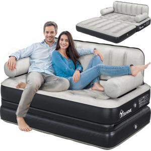 imageYITAHOME Queen Size Inflatable Sofa Bed with Headboard and Pump Convertible Blow Up Couch 2in1 Black Air Sofa Bed for Home Camping and Guests Black