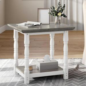 imageYITAHOME Roman Column Square Side Table  EuroStyle End Table wDualTier Storage and HeavyDuty Frame  Accent Table for Living Room Bedroom ampamp Couch  Set Of 2  BlackSandstone Gray