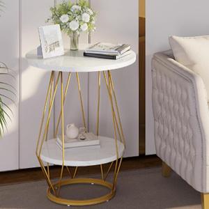 imageYITAHOME Round End Table 2Tier Marble Sofa Side Table with Storage Shelf Modern Small Bedside Table with Faux Marble Top for Living Room Bedroom White and Gold1 Pack