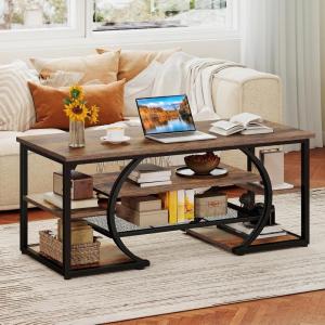 imageYITAHOME Rustic Coffee Table with Storage 5 Tier Center Living Room Table 47quot Farmhouse Wood Rectangle Cocktail Tea Table Modern Industrial Accent Table wArched Metal Frame for Home Decor BrownBrown