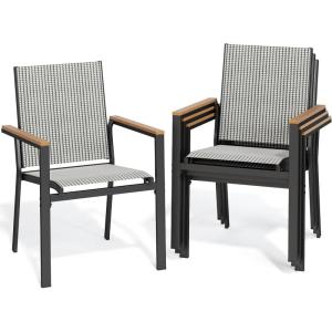 imageYITAHOME Set of 2 Stackable Patio Chairs Outdoor AllWeather Conversation Breathable Textilene Mix Olefin Dining Chair Plastic Wood Armrest Black and White Checkered
