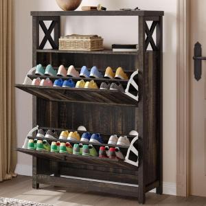 imageYITAHOME Shoe Cabinet with 2 Flip Drawers Entryway Shoe Storage Cabinet with Open Shelves Free Standing Hidden Shoe Rack Storage Organizer for EntrywayHallwayCloset BrownDark Rustic Oak