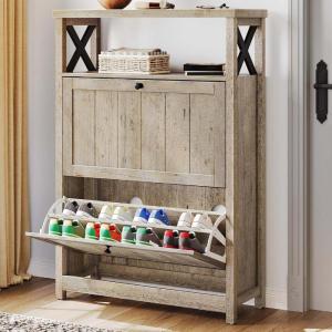 imageYITAHOME Shoe Cabinet with 2 Flip Drawers Entryway Shoe Storage Cabinet with Open Shelves Free Standing Hidden Shoe Rack Storage Organizer for EntrywayHallwayCloset BrownOld Oak