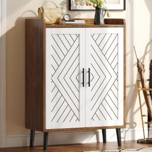 imageYITAHOME Shoe Cabinet with Doors 5Tier Shoe Storage Organizer with Adjustable Shelves Modern Freestanding Wooden Shoe Rack Cabinet for Entryway Hallway Closet Living Room Brown ampamp WhiteBrown  White