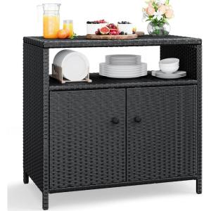 imageYITAHOME XL Outdoor Storage Cabinet Outdoor Storage Cart with Wheels and Black Glass Table Top for Patio Outdoor Cabinet for Poolside and Backyard Gray GradientBlack