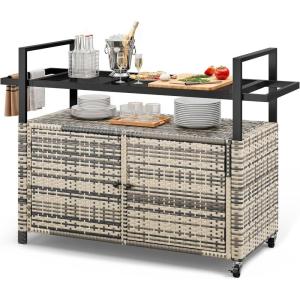 imageYITAHOME XL Outdoor Storage Cabinet Outdoor Storage Cart with Wheels and Black Glass Table Top for Patio Outdoor Cabinet for Poolside and Backyard Gray GradientGray Gradient