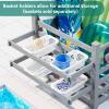 imageYITAHOME Pool Storage Bins with Towel Rack ampamp 6 Moveable Hooks Large Pool Noodle Holder Organizer Outdoor Waterproof Poolside Float Storage for Goggles Beach Balls Floats Equipment Light GrayGrey