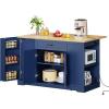 imageYITAHOME 50 Inch Rolling Kitchen Island with Trash Can Storage Cabinet ampamp Drop Leaf Portable Mobile Islands Table Long Floating Movable w Wheels Drawer Cabinet for 13 Gallon Garbage Bin Off WhiteNavy Blue