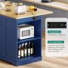 imageYITAHOME 50 Inch Rolling Kitchen Island with Trash Can Storage Cabinet ampamp Drop Leaf Portable Mobile Islands Table Long Floating Movable w Wheels Drawer Cabinet for 13 Gallon Garbage Bin Off WhiteNavy Blue
