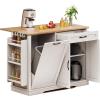 imageYITAHOME 50 Inch Rolling Kitchen Island with Trash Can Storage Cabinet ampamp Drop Leaf Portable Mobile Islands Table Long Floating Movable w Wheels Drawer Cabinet for 13 Gallon Garbage Bin Off WhiteOff White