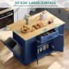 imageYITAHOME 50 Inch Rolling Kitchen Island with Trash Can Storage Cabinet ampamp Drop Leaf Portable Mobile Islands Table Long Floating Movable w Wheels Drawer Cabinet for 13 Gallon Garbage Bin Off WhiteNavy Blue