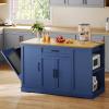 imageYITAHOME 50 Inch Rolling Kitchen Island with Trash Can Storage Cabinet ampamp Drop Leaf Portable Mobile Islands Table Long Floating Movable w Wheels Drawer Cabinet for 13 Gallon Garbage Bin Off WhiteNavy Blue