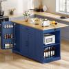 imageYITAHOME 50 Inch Rolling Kitchen Island with Trash Can Storage Cabinet ampamp Drop Leaf Portable Mobile Islands Table Long Floating Movable w Wheels Drawer Cabinet for 13 Gallon Garbage Bin Off WhiteNavy Blue