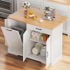 imageYITAHOME 50 Inch Rolling Kitchen Island with Trash Can Storage Cabinet ampamp Drop Leaf Portable Mobile Islands Table Long Floating Movable w Wheels Drawer Cabinet for 13 Gallon Garbage Bin Off WhiteOff White