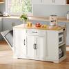 imageYITAHOME 50 Inch Rolling Kitchen Island with Trash Can Storage Cabinet ampamp Drop Leaf Portable Mobile Islands Table Long Floating Movable w Wheels Drawer Cabinet for 13 Gallon Garbage Bin Off WhiteRetro White