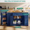 imageYITAHOME 50 Inch Rolling Kitchen Island with Trash Can Storage Cabinet ampamp Drop Leaf Portable Mobile Islands Table Long Floating Movable w Wheels Drawer Cabinet for 13 Gallon Garbage Bin Off WhiteNavy Blue