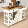 imageYITAHOME Kitchen Island with Drop Leaf 51 Inch Rolling Kitchen Cart with Trash Can Cabinet Americana Island Cart with Power Outlet Rolling Folding Extendable Dining Table with Open Shelves WhiteWhite Oak