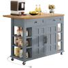 imageYITAHOME Kitchen Island with Drop Leaf 51 Inch Rolling Kitchen Cart with Trash Can Cabinet Americana Island Cart with Power Outlet Rolling Folding Extendable Dining Table with Open Shelves WhiteGray Blue