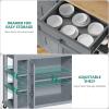 imageYITAHOME Kitchen Island with Drop Leaf 51 Inch Rolling Kitchen Cart with Trash Can Cabinet Americana Island Cart with Power Outlet Rolling Folding Extendable Dining Table with Open Shelves WhiteGray Blue