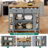 imageYITAHOME Kitchen Island with Drop Leaf 51 Inch Rolling Kitchen Cart with Trash Can Cabinet Americana Island Cart with Power Outlet Rolling Folding Extendable Dining Table with Open Shelves WhiteGray Blue