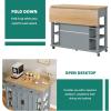 imageYITAHOME Kitchen Island with Drop Leaf 51 Inch Rolling Kitchen Cart with Trash Can Cabinet Americana Island Cart with Power Outlet Rolling Folding Extendable Dining Table with Open Shelves WhiteGray Blue
