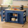 imageYITAHOME 50 Inch Rolling Kitchen Island with Trash Can Storage Cabinet ampamp Drop Leaf Portable Mobile Islands Table Long Floating Movable w Wheels Drawer Cabinet for 13 Gallon Garbage Bin Off WhiteNavy Blue