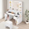 imageYITAHOME Vanity Desk Set Hollywood Makeup Mirror with Adjustable LED Lighting Large Makeup Table with Drawers Open Storage Cabinets 3 Lighting Modes with Storage Stool for Dressing Room White