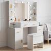 imageYITAHOME Vanity Desk Set Hollywood Makeup Mirror with Adjustable LED Lighting Large Makeup Table with Drawers Open Storage Cabinets 3 Lighting Modes with Storage Stool for Dressing Room White