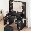 imageYITAHOME Vanity Desk Set Hollywood Makeup Mirror with Adjustable LED Lighting Large Makeup Table with Drawers Open Storage Cabinets 3 Lighting Modes with Storage Stool for Dressing Room Black