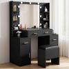 imageYITAHOME Vanity Desk Set Hollywood Makeup Mirror with Adjustable LED Lighting Large Makeup Table with Drawers Open Storage Cabinets 3 Lighting Modes with Storage Stool for Dressing Room Black