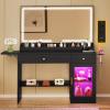 imageYITAHOME Vanity Desk with Mirror and Lights RGB Cabinet Extral Foldable Desk Makeup Desk with Large Mirror and Power Outlets Vanity Table Set Bedroom Dressing Room BlackBlack