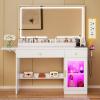 imageYITAHOME Vanity Desk with Mirror and Lights RGB Cabinet Extral Foldable Desk Makeup Desk with Large Mirror and Power Outlets Vanity Table Set Bedroom Dressing Room BlackWhite