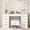 imageYITAHOME 46quot Glass Top Vanity Desk with Mirror with Lights Large Makeup Vanity Set with 10 Drawers ampamp Storage Stool Power Outlet Dressing Table with 3 Adjustable Light Modes Dressing Room White