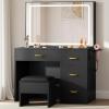 imageYITAHOME Makeup Vanity Set with LED Mirror ampamp 3 Lighting Modes 4Drawer Vanity Table with Charging Station and Cushioned Stool for Dressing Room Black