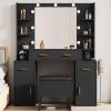 imageYITAHOME Vanity Desk Set Hollywood Makeup Mirror with Adjustable LED Lighting Large Makeup Table with Drawers Open Storage Cabinets 3 Lighting Modes with Storage Stool for Dressing Room Black