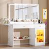 imageYITAHOME Vanity Desk with Mirror and Lights RGB Cabinet Extral Foldable Desk Makeup Desk with Large Mirror and Power Outlets Vanity Table Set Bedroom Dressing Room BlackWhite