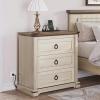 imageYITAHOME Farmhouse Nightstand with 3 Drawers and Charging Station Wood Night Stand Organizer for Bedroom Set of 2 Off WhiteWalnut Grain