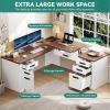 imageYITAHOME L Shaped Executive Desk with Lift Top ampamp Drawers 60quot Farmhouse Corner Computer Desk with Power Outlets Carved Design Wood Home Office Desk with Storage Cabinet for Work Antique White