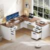 imageYITAHOME L Shaped Executive Desk with Lift Top ampamp Drawers 60quot Farmhouse Corner Computer Desk with Power Outlets Carved Design Wood Home Office Desk with Storage Cabinet for Work Antique White