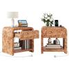imageYITAHOME Nightstand Set of 2 Mid Century Modern Night Stands with Drawer ampamp Charging Station Bed Side Tables Bedroom Farmhouse Bedside Table Small End Table for Living Room Burl2 PCS
