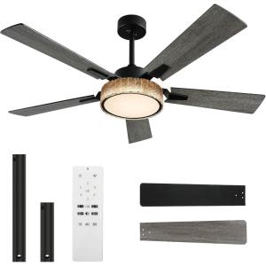 imageYITAHOME 52 Inch Chandelier Ceiling Fans with Lights and RemoteApp Smart Black Ceiling Fans Compatible with Alexa Reversible Quiet DC Motor Dual Finish Blades Dimmable Lighting for Living RoomBlack